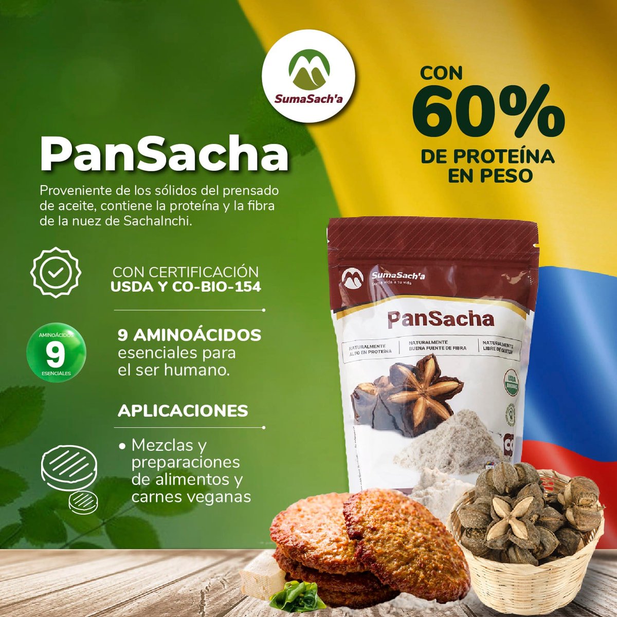 mareguer's tweet photo. Harina de sacha inchi: Es obtenida de los sólidos resultantes del prensado en frío al que se somete a la semilla para producir el aceite. Contiene la proteína y la fibra de la nuez de la sacha inchi.
#sachainchi #sumasacha #alimentos #carnesveganas #vegano #proteina #harina https://t.co/S7CHSqAysJ