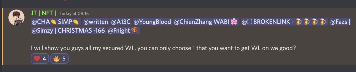 3 Things I Learned 1 Week in <a href="/WabiSabiNFT/">Wabi Sabi Collective</a> :

1⃣ Never fade Alpha Chats (where good shits happen)
2⃣ Never fade calls from our daddies
3⃣ NEVER FADE Alpha Daddy <a href="/JTNFT001/">JT | NFT🔱</a> EZ spontaneous WL GA

Got another WL early in the morning... What a good way to start my day 🔥