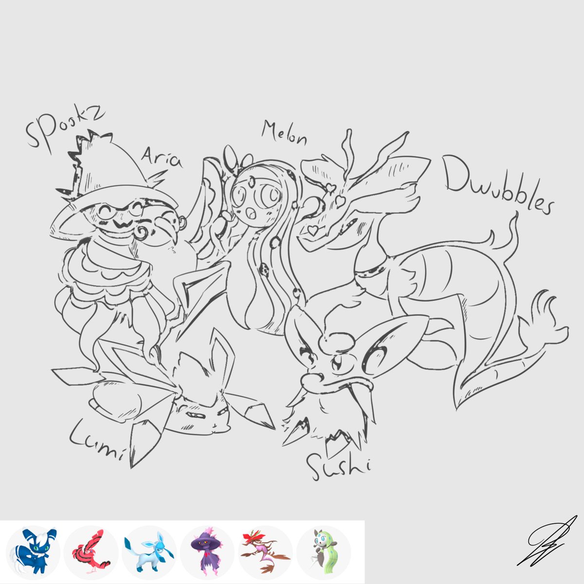 Drew my 6 favorite pokemon! inspiration by <a href="/Moxie2D/">Moxie✨✏️</a> tysm :D