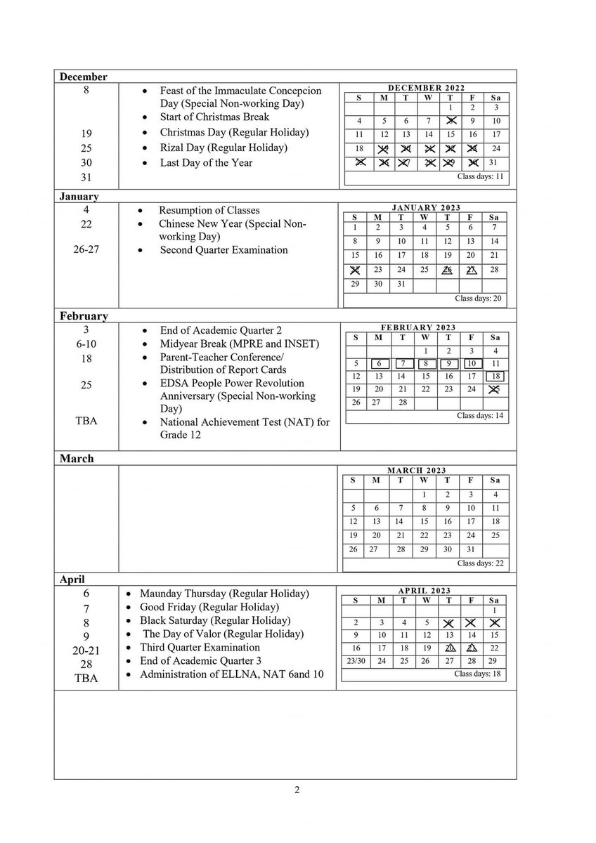 ABSCBNNews's tweet photo. LOOK: DepEd releases calendar for SY 2022-2023. 

Enrollment period will start on July 25. Classes will begin on August 22 and end on July 7, 2023. | via @jaehwabernardo https://t.co/8EUrDJHZGP