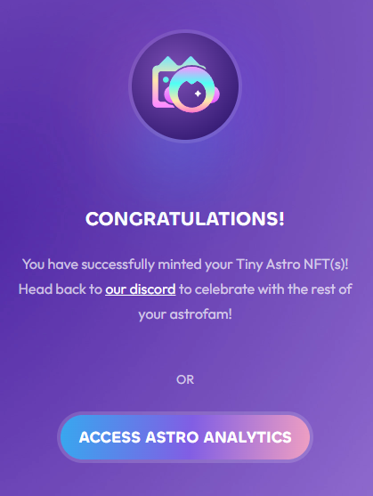 inkblot01's tweet photo. Just minted my @tinyastroNFT! Buying NFTs just got a whole lot easier🚀
#ASTROANALYTICS #ASTROFAM #ASTROSTRONG https://t.co/P7GbQCpjb1