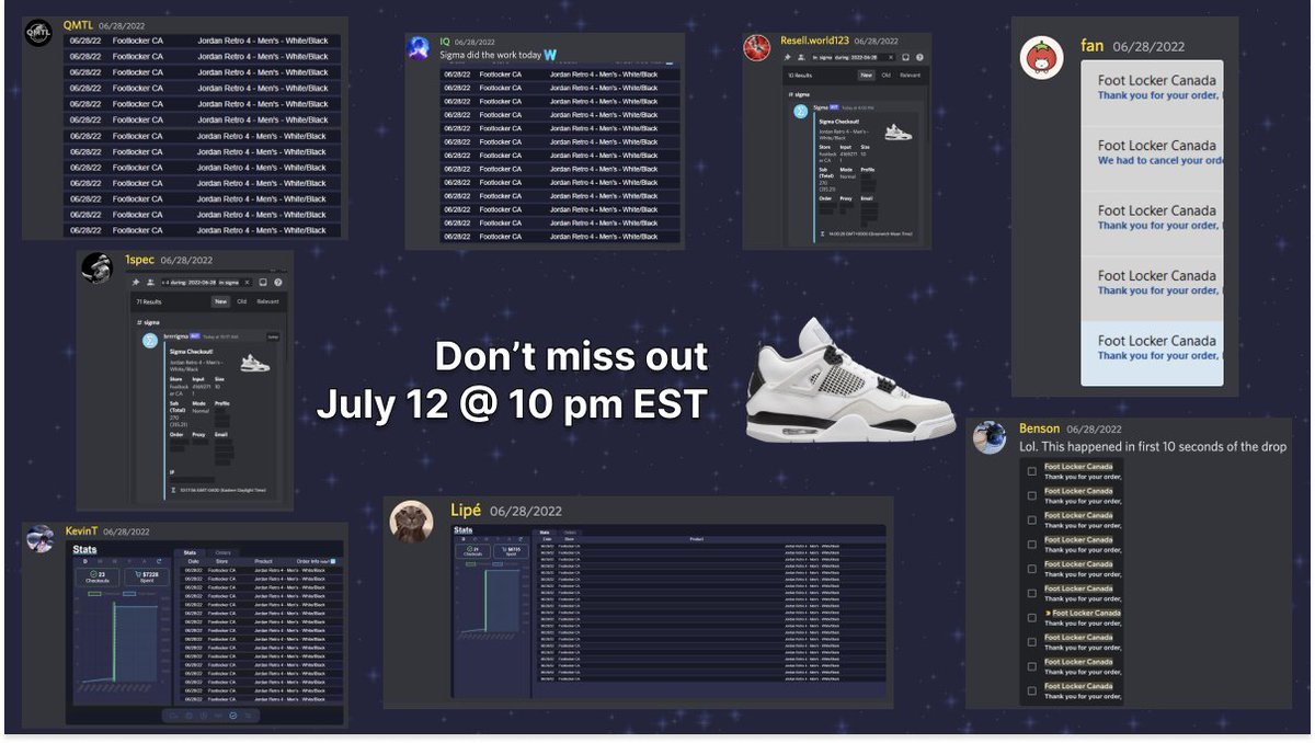 In anticipation of the upcoming CA releases, we will be offering drop keys on 7/12 @ 10pm EST. FCFS. Check out our success on the previous AJ4 CA drop⬇️

- $29.99 USD for 3 days
- These are temporary keys (no renewal)
- Discord access provided
- No refunds under any circumstances