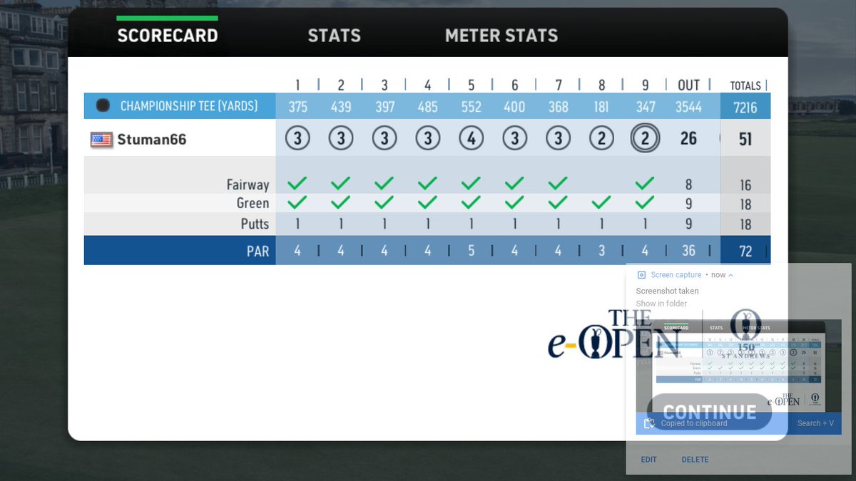 Stuman66's tweet photo. I pitch in for eagle on 18 and still can't get the lead in the #eopen. I think there might be a 50 out there for someone.
#wgtgolf https://t.co/BLIKApWluC