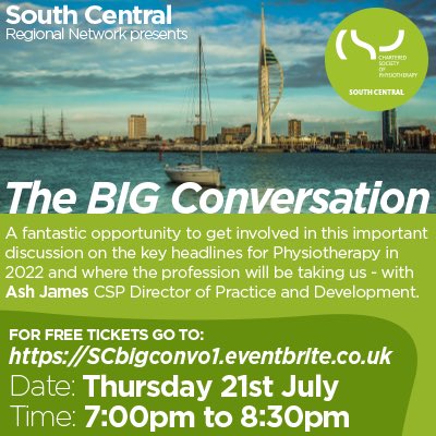 Laura (she/her) (@buncelaura) on Twitter photo Donβt forget to add this to your calendar β¬οΈβ¬οΈβ¬οΈ
Come and join in the conversation about your views of physiotherapy practice within the south central region
Open to all membership groups ππΌ
SCbigconvo1.eventbrite.co.uk
<a href="/thecsp/">Chartered Society of Physiotherapy (CSP)</a> <a href="/CSPsouthcentral/">CSPsouthcentral</a> <a href="/thecspstudents/">CSP Students</a> Donβt forget to add this to your calendar β¬οΈβ¬οΈβ¬οΈ
Come and join in the conversation about your views of physiotherapy practice within the south central region
Open to all membership groups ππΌ
SCbigconvo1.eventbrite.co.uk
<a href="/thecsp/">Chartered Society of Physiotherapy (CSP)</a> <a href="/CSPsouthcentral/">CSPsouthcentral</a> <a href="/thecspstudents/">CSP Students</a>