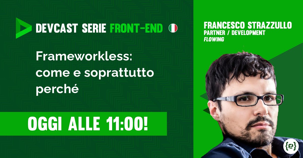 CodemotionIT's tweet image. 🔊 Oggi nel #DevCast con @TheStrazz86 affronteremo storie vere di sviluppo #Frameworkless e scopriremo perché questo approccio ha perfettamente senso in alcuni contesti. Registrati subito  👉live.codemotion.com/devcast/svilup… 
🎙️ MC@apomic80 #Frontend