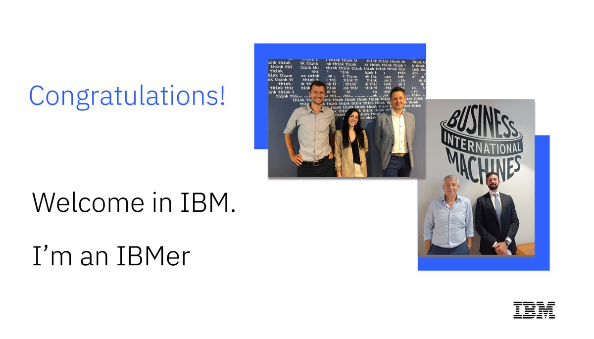 🎊 Benvenuti in IBM Italia a tutti i nostri nuovi colleghi! 

🚀 Comincia un viaggio ricco di stimolanti sfide e progetti innovativi per costruire insieme il futuro 

#LetsCreate #IBM 

➡️ Chiara Verdi Brusati, Andrea Ciccomartino, Marco Giudici, Daniele Greco, Marco Masoero
