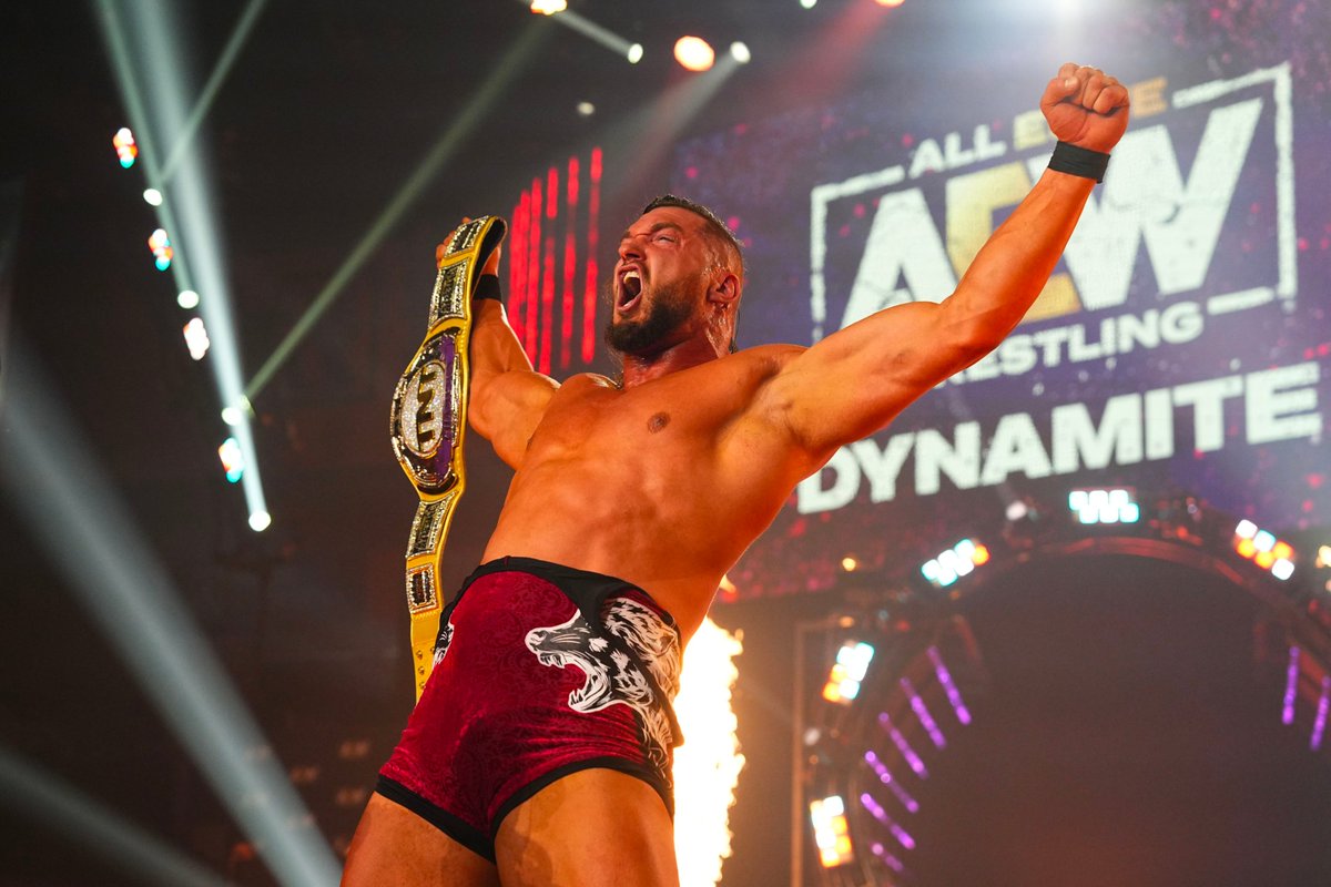 AEW's tweet photo. In 2022 Wardlow has won #FaceOfTheRevolution, became #AllElite at #AEWDoN &amp; won the TNT Championship! He's issued an open challenge for his title &amp; his opponent is red-hot fresh off back-to-back TV wins. TOMORROW it's Wardlow v @orangecassidy on #AEWDynamite LIVE at 8/7c on TBS https://t.co/L6u402lvsu