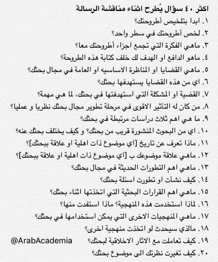 master_and_phd's tweet photo. أكثر 40 سؤال يطرح أثناء مناقشة رسالة الماستر والدكتوراه https://t.co/KrmLjqj8G8