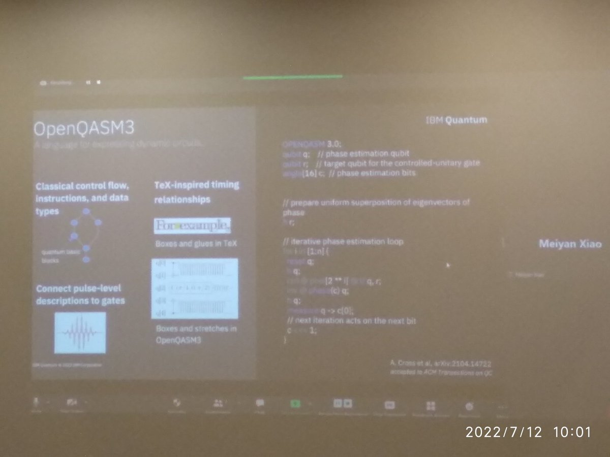 QuantumSoftwar3's tweet photo. Just finished the keynote titled: "Enabling Quantum-classical Computation on Multiple Time Scales" by Blake Johnson. Nice insights about OpenQASM 3.0, Runtimes and Dynamic Quantum Circuits. Thanks! https://t.co/ceoMHerRWw