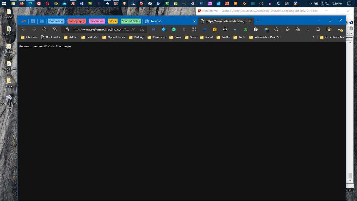Domainating's tweet photo. On @Bing, I go to do my "Bing Rewards" and get this message: 
"Request Header Fields Too Large" in @MicrosoftEdge (on @Windows 10 Pro) from a coded URL on https://t.co/ZMwsREKq2z when clicking a link in the header. I have gotten this error before and it was quite a while back. https://t.co/JC3JeevKCQ