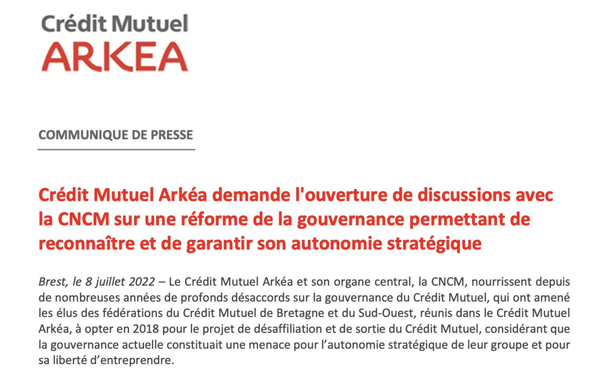 L'enjeu de cette démarche de dialogue : préserver notre modèle, notre liberté d’entreprendre, reconnaître et garantir notre autonomie stratégique. Le tout dans le cadre d'un Crédit Mutuel pluriel, refondé autour du principe de subsidiarité, fort de ses valeurs mutualistes.