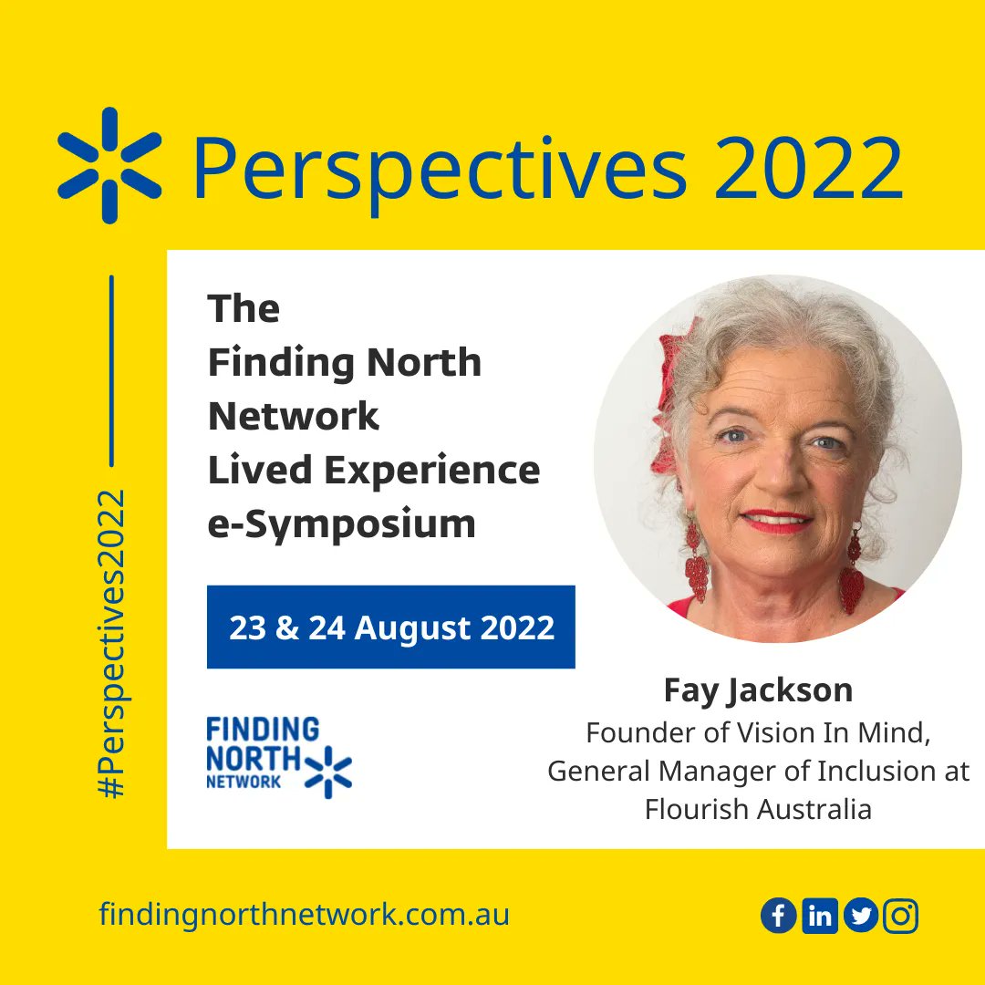 findingnorthau's tweet image. We’re excited to announce our keynote speaker for Perspectives 2022 - FAY JACKSON. Join us on 23 &amp;amp; 24 August to hear from Lived Experience speakers, leaders, &amp;amp; advocates from across Australia - register at: buff.ly/3zytoWD
#Perspectives2022 #FindingNorthNetwork #Advocacy