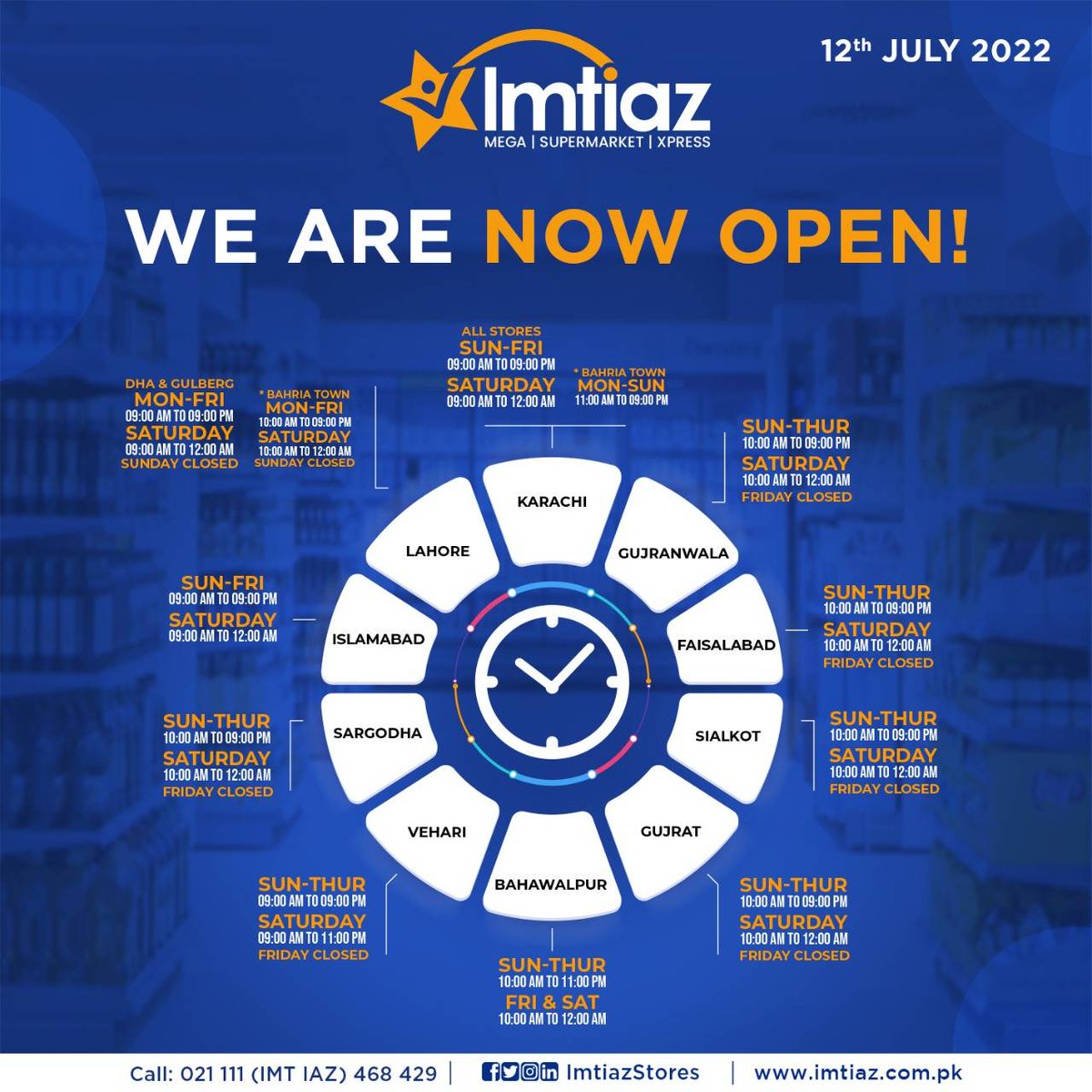 imtiazstores's tweet photo. Imtiaz Stores are now open to serve you according to the timings mentioned here, so continue shopping conveniently as much as you want. 💙
#ImtiazStores #NowOpen #StoreTimings https://t.co/b7WTOAQIF4