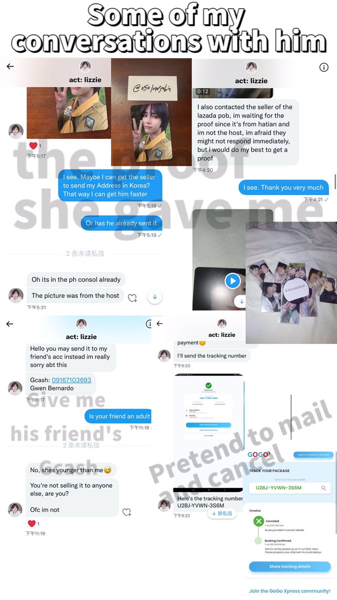 050lovesoobin's tweet photo. 🚨SCAMMER🚨

HELP RT may reward MONEY! Also cash rewards for who helps find his parents

@rycelise @lamolaan 
Kylene Feliciano
Gcash:09814889060
Gwen Bernardo
Gcash: 09167103693

A minor scam! Cancelled the delivery after I https://t.co/ts4jL9ilga is the details. 
txt php https://t.co/ctcgVEaAXV