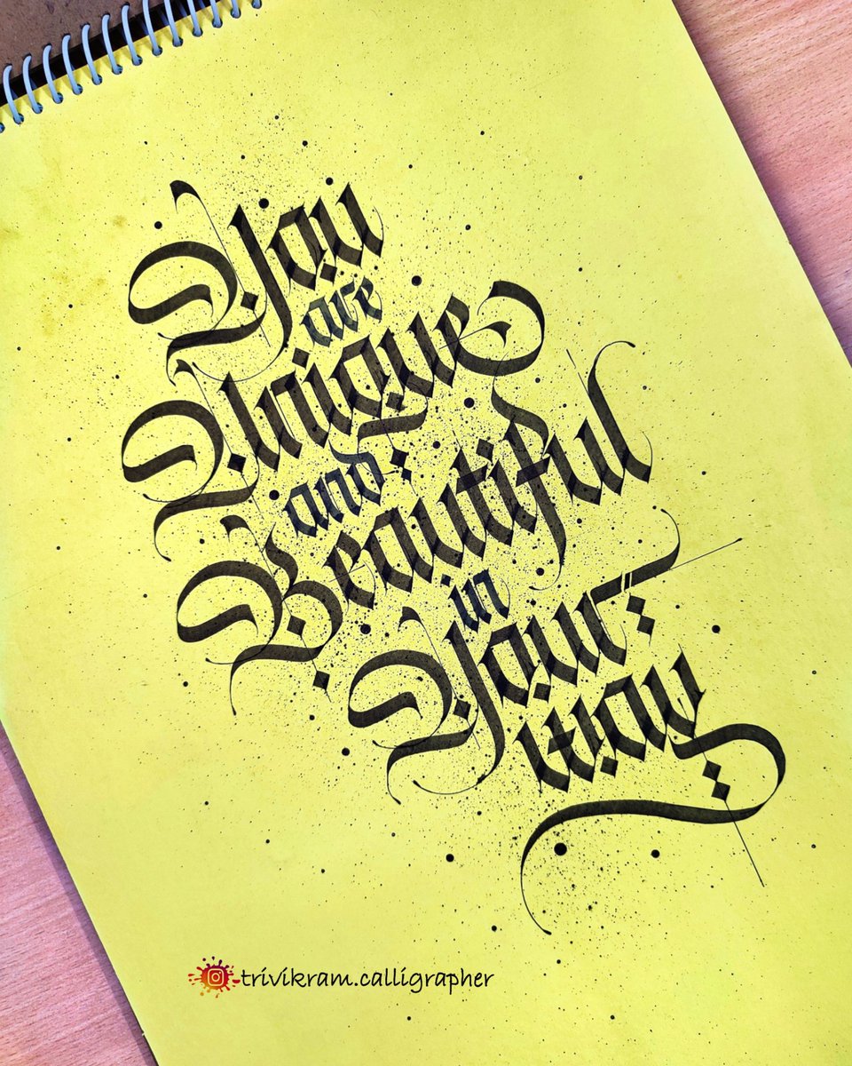 TrivikramArtist's tweet photo. "You are Unique and Beautiful in Your way" 😃
Written this beautiful quote on the 1st page in my new self-made Calligraphy book. 
https://t.co/2iBpQMsezR

#trivikramcalligrapher #calligraphy #lmscript https://t.co/84RRf8yIcD