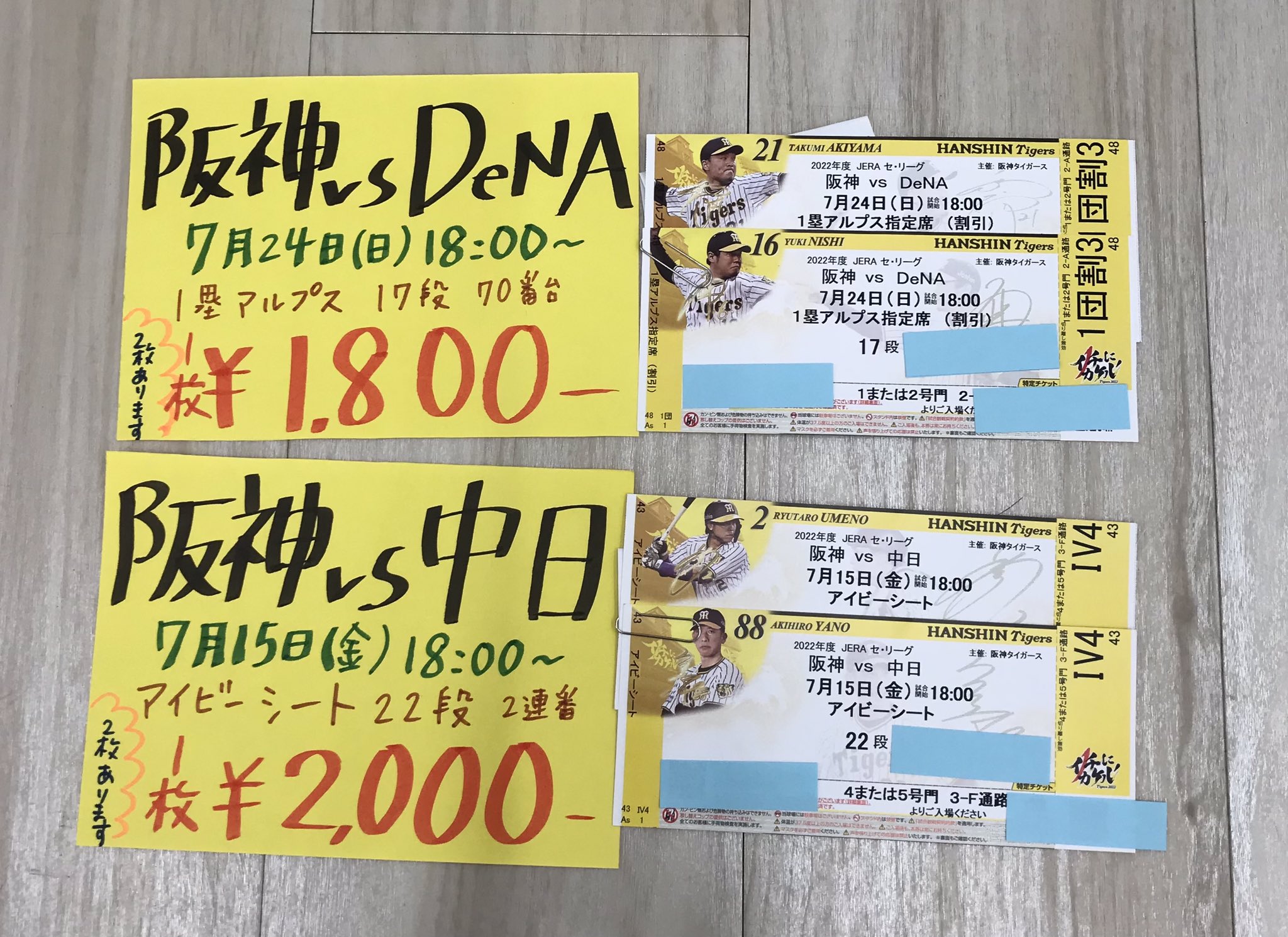 6月24日（日）阪神vs広島 1塁アルプス ファミリーシート引換券