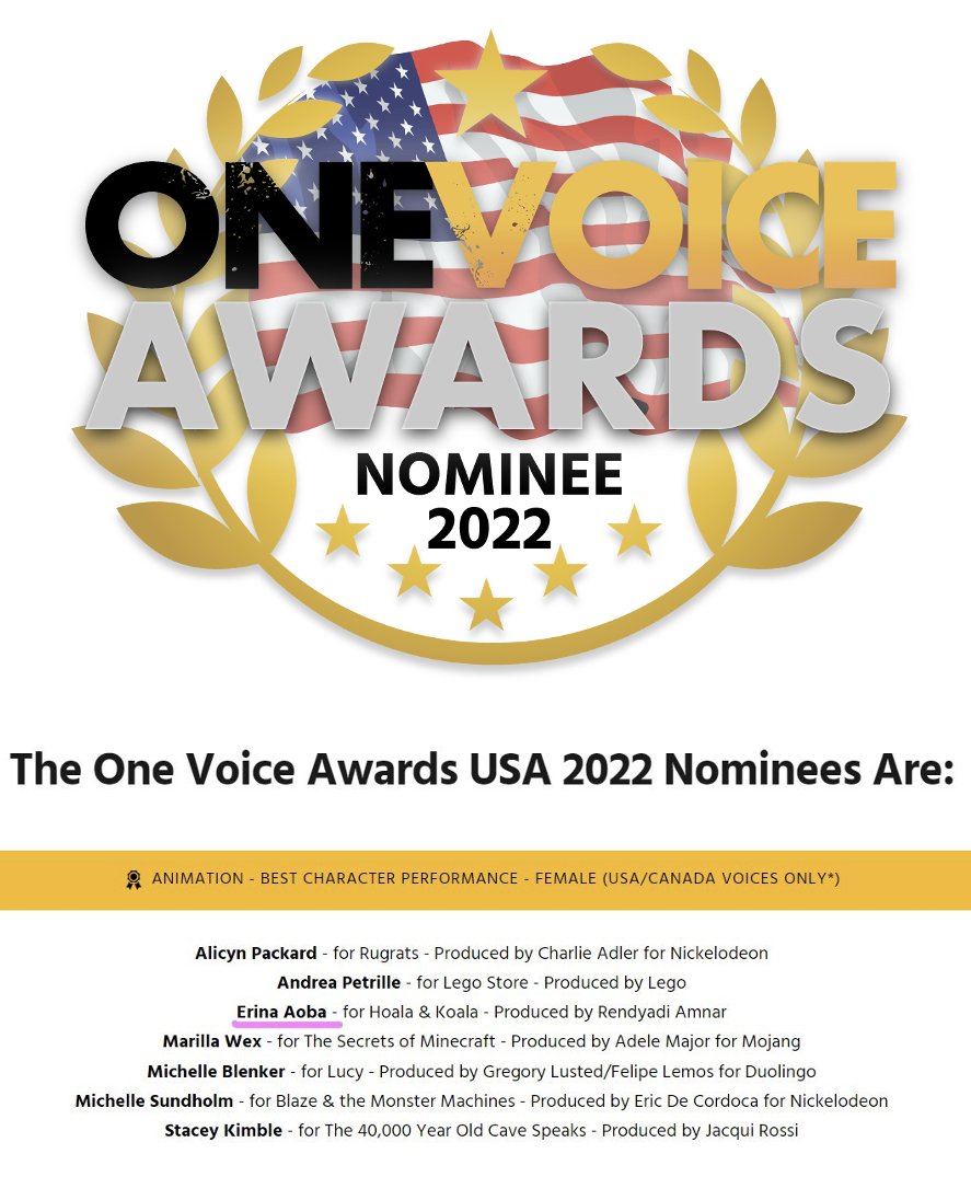 I am so honored and thankful to receive a nomination!
#Femalecharacter #Japanesevo #translator #voiceoverartist