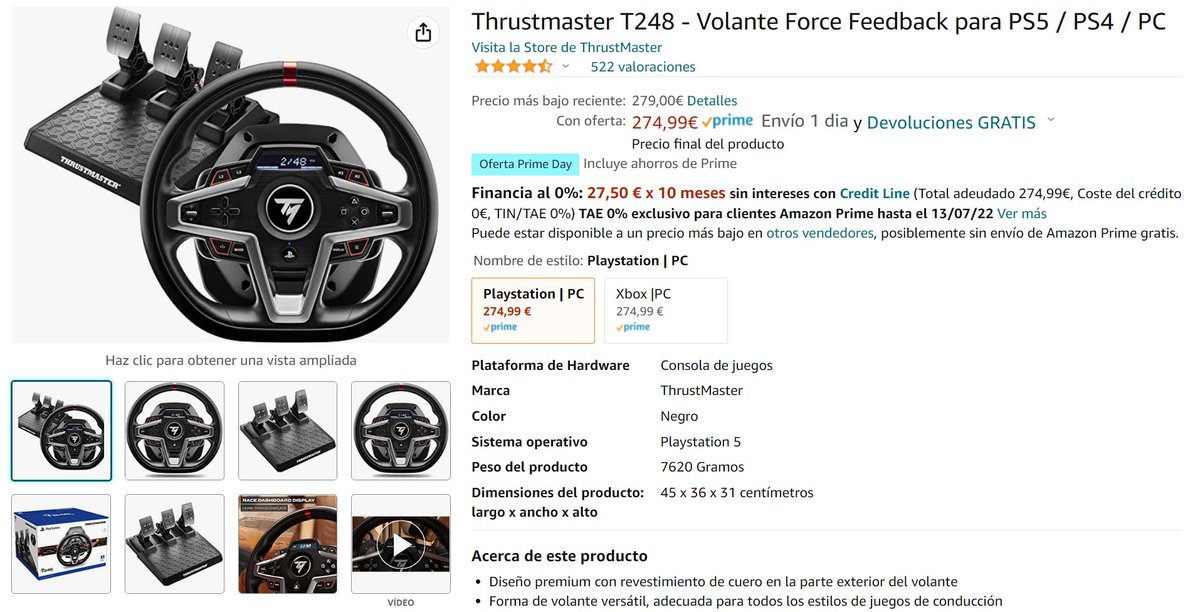 - Ojo, Logitech G29 (PC/PS4/PS5) a 199€ en el Prime Day de Amazon: amzn.to/3uEpw2Q

- Además, Thrustmaster T248 (PC/PS4/PS5) a 275€: amzn.to/3c6kFRU