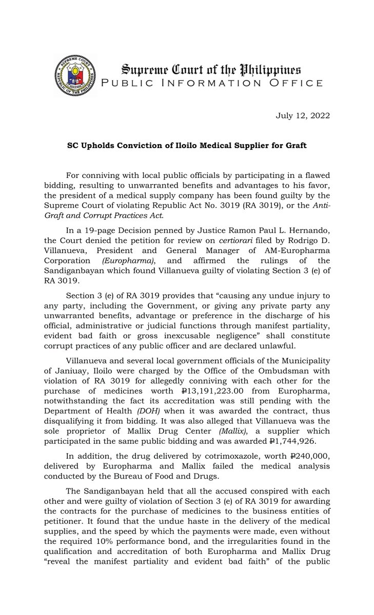 SCPh_PIO's tweet photo. READ: SC Upholds Conviction of Iloilo Medical Supplier for Graft
https://t.co/PEIHxmWOxF https://t.co/jrn9ppWcEJ