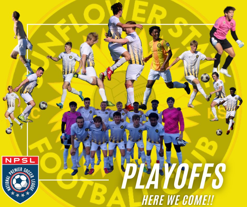 SunflowerStFC's tweet photo. PLAYOFFS INBOUND!!!🏆💥 

Sunflower State FC travels to OKC for the first round of playoffs Wednesday night!🌻🔥 

📸: Jess Baker &amp; RaDel Hinckley #KansasSoccer #SunflowerSoccer #flowerpower #npsl #GoSunnies #PlayoffsInbound #hype #ComeOnYouSunnies https://t.co/VmPTFc7F1C