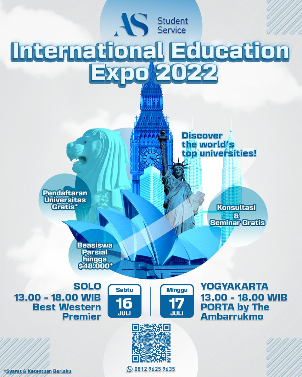 Info_AS_Student's tweet photo. Solo Jogja! Jangan lewatkan event expo universitas luar negeri di tanggal 16-17 Juli ini! Buruan daftar untuk ikuti seminar gratisnya yaa https://t.co/uL4eGNCl99 #kuliahluarnegeri #studyabroad https://t.co/UJApfw0BC8