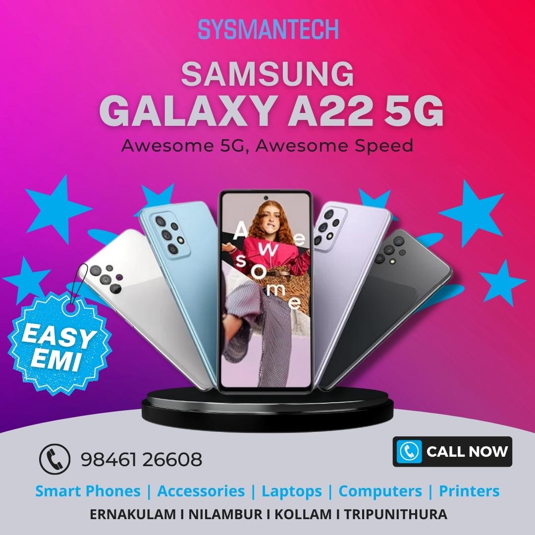 Sysmantech2's tweet photo. Buy Samsung Galaxy A22 5G📱 with 8GB RAM &amp; 128GB of Storage, 5000mAh Battery, 48MP Main Camera, 6.6-inch Infinity-V Display &amp; more.
📢No Cost EMI Available | Great Offers | Best Buy
📞98461 26608
 #Mobiles #Samsung #Tablets #Sysmantech https://t.co/F0Q6ezS0TC