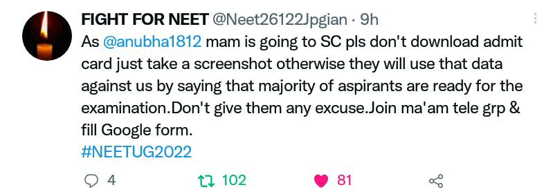 FLAME26608569's tweet photo. Everyone who is seeking postponement is requested to not download admit card just take a screenshot
#dontdownloadadmitcard
#NEETUG2022 https://t.co/JiTC0KSRZA