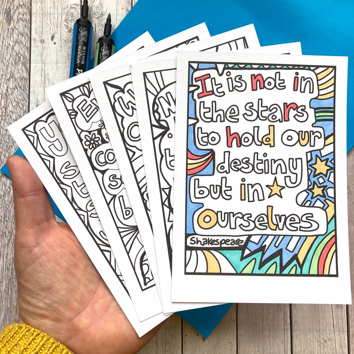 buck_lj's tweet photo. Colour In Postcard Set, Positive Quote Cards, New Start Quote, Motivational Postcards, Inspirational Designs, A6 Quote Prints, Office Decor. https://t.co/vQOTMGl1ap #Etsy #Slumbermonkey #PostcardSet https://t.co/OQIT5ms7V6