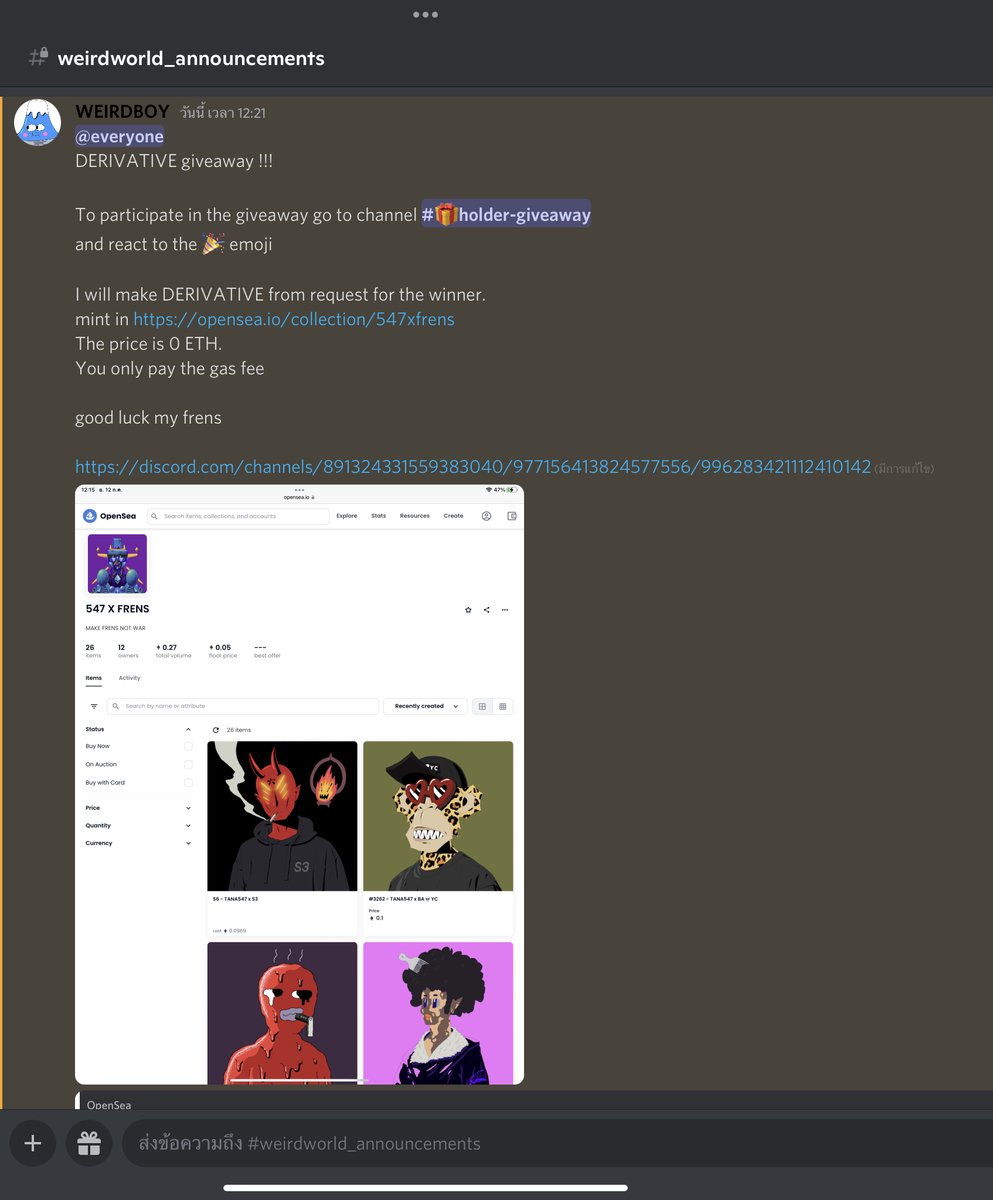 TANA_547's tweet photo. Hi frens, @WEIRDWORLD547 holder
DERIVATIVE character giveaway end in 72 hr
join in discord #holdergiveaway
mint in this collection
https://t.co/0tWebJGZt2
good luck
#WEIRDBOY https://t.co/TJ3sTpgV2L