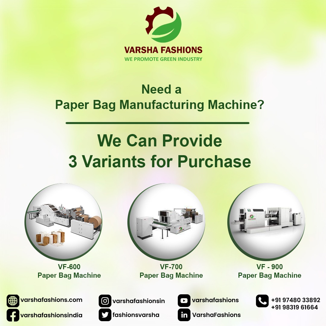FashionsVarsha's tweet image. We help you make the perfect biodegradable bags with the help of our paper bag manufacturing machines. As artists, we help you boost your business with our art. Choose us and achieve your endeavours as an entrepreneur.

#VarshaFashions #PaperBagMakingMachine  #TheArtTheArtist