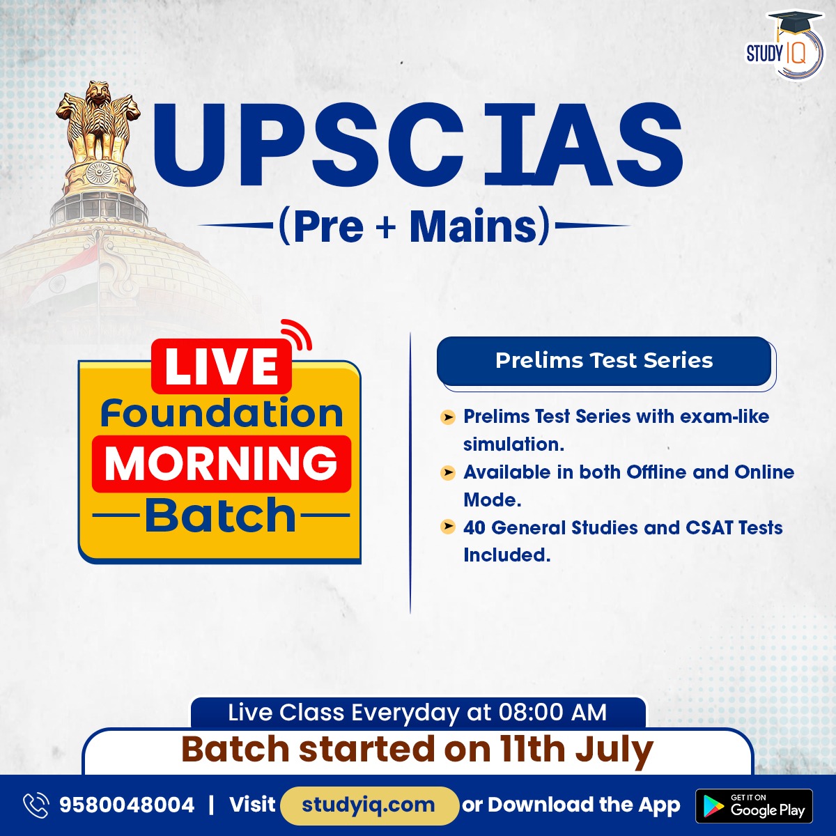 upsciq's tweet photo. Study IQ's UPSC IAS (Pre + Mains) LIVE Foundation Batch: https://t.co/OyV5CZg36W
Batch started from 11th July. Live class Everyday at 8 AM. Enroll Now!!
Feature: Weekly tests helps in benchmarking the performance of the enrolled students.
#upscliveclasses #upsclive #liveclasses https://t.co/L08SEWwNHw