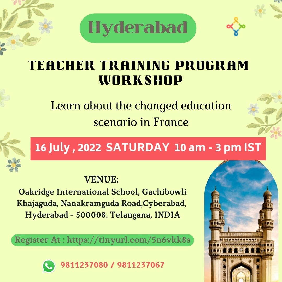 FrenchSpellBee's tweet photo. We are coming to Hyderabad this July!

Register for the workshop : https://t.co/USkX3bdNIh
 
A complimentary workshop for teachers in Hyderabad region. https://t.co/qby6DZFdAN