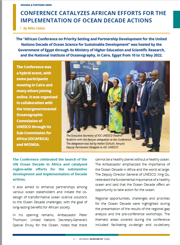 iocafrica's tweet photo. "The African Conference on Priority Setting &amp; Partnership Development for the #OceanDecade" has been featured by @wiomsa in this month's news brief. 

Delve into📰https://t.co/Yhjk6kylFA and get the major highlights of the Conference and other news!
#NIOF @HadhiamboHellen @Pthoya https://t.co/QtsQQdz4Ru