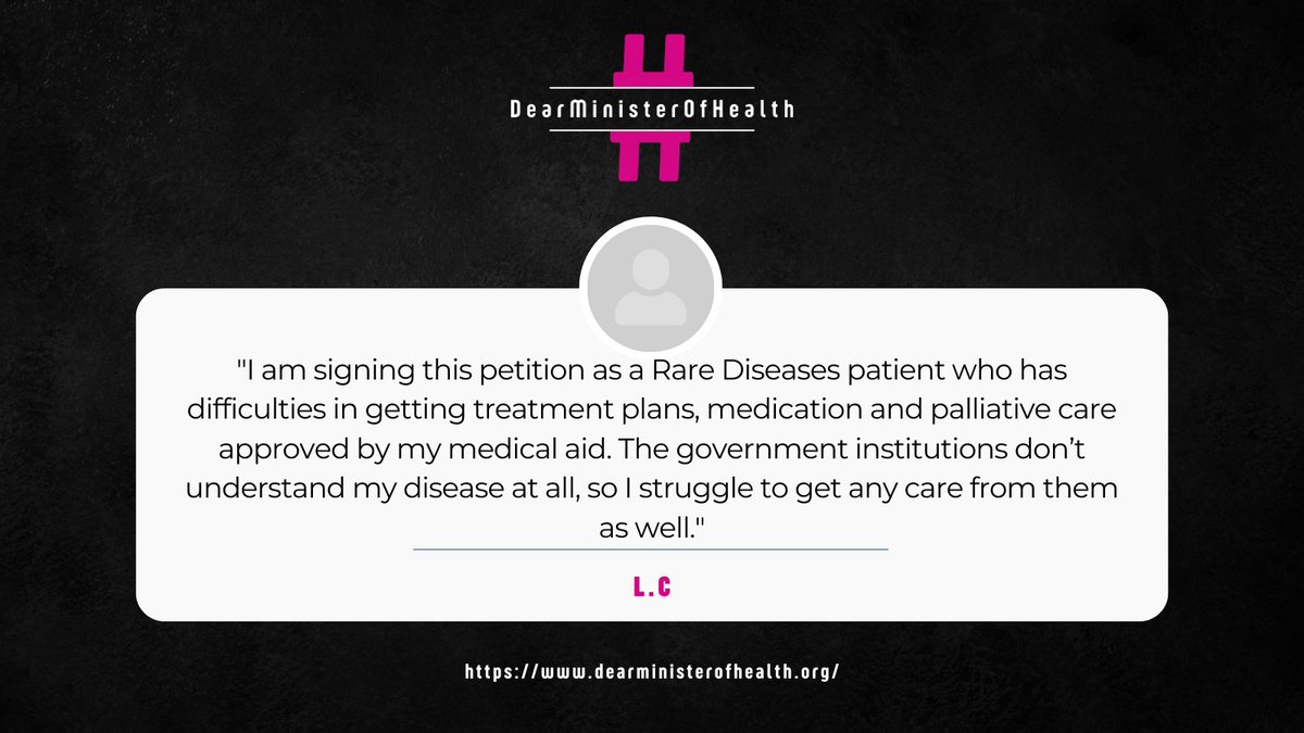 DearMinister_za's tweet photo. Yet another medical aid member struggling for approval for medication and care.

Make your voice heard and sign the petition https://t.co/zEne8Vu9D7

#DearMinisterofHealth enough is enough!
@kellyrare @rarediseasessa @HealthZA https://t.co/E1qJCaseRr