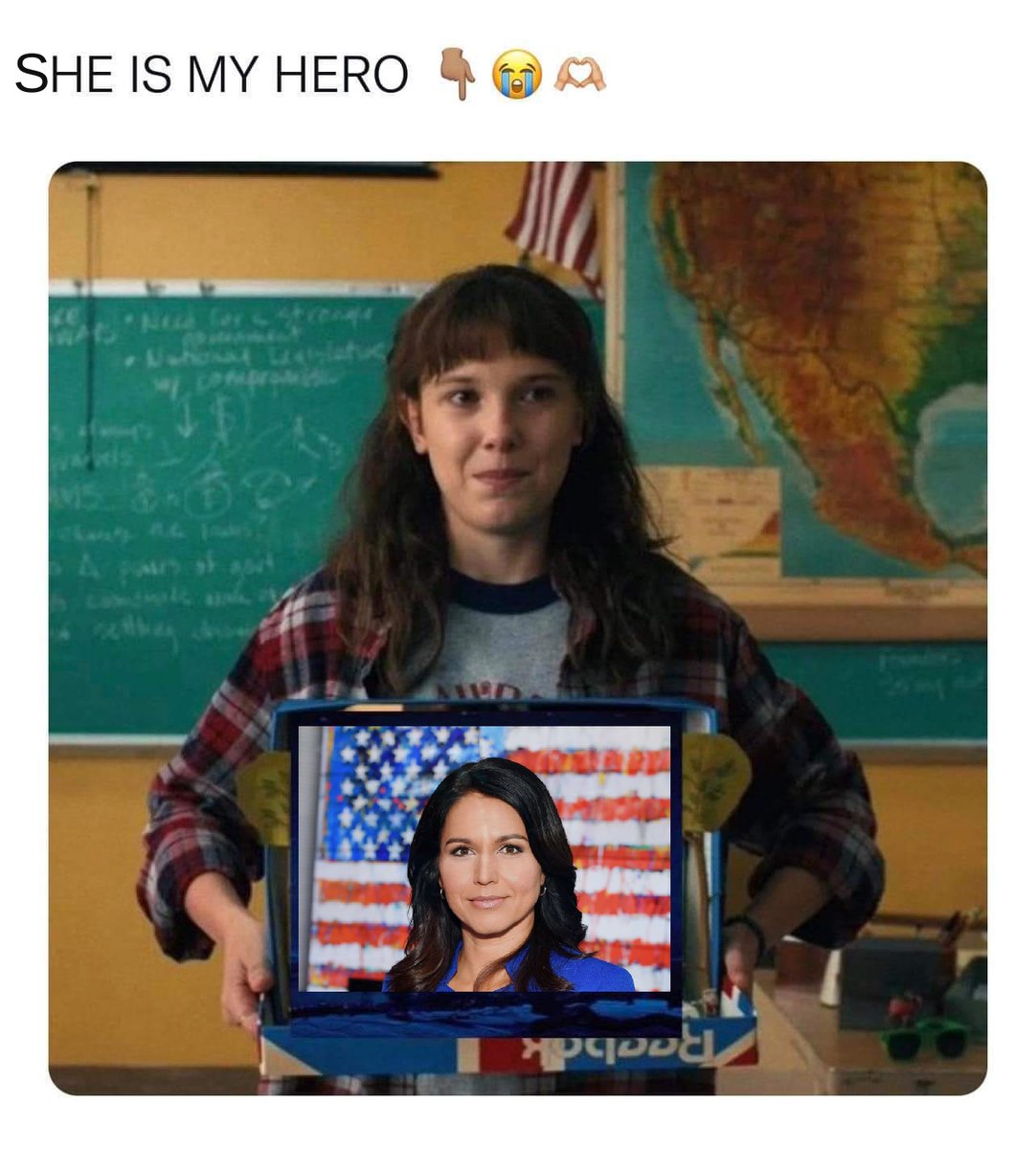 AlanMyron's tweet photo. It’s 2022 and yes #ImWithHero

#StrangerThings4 

#BetterThings24

#Tulsi24 https://t.co/4TBDusBDi1