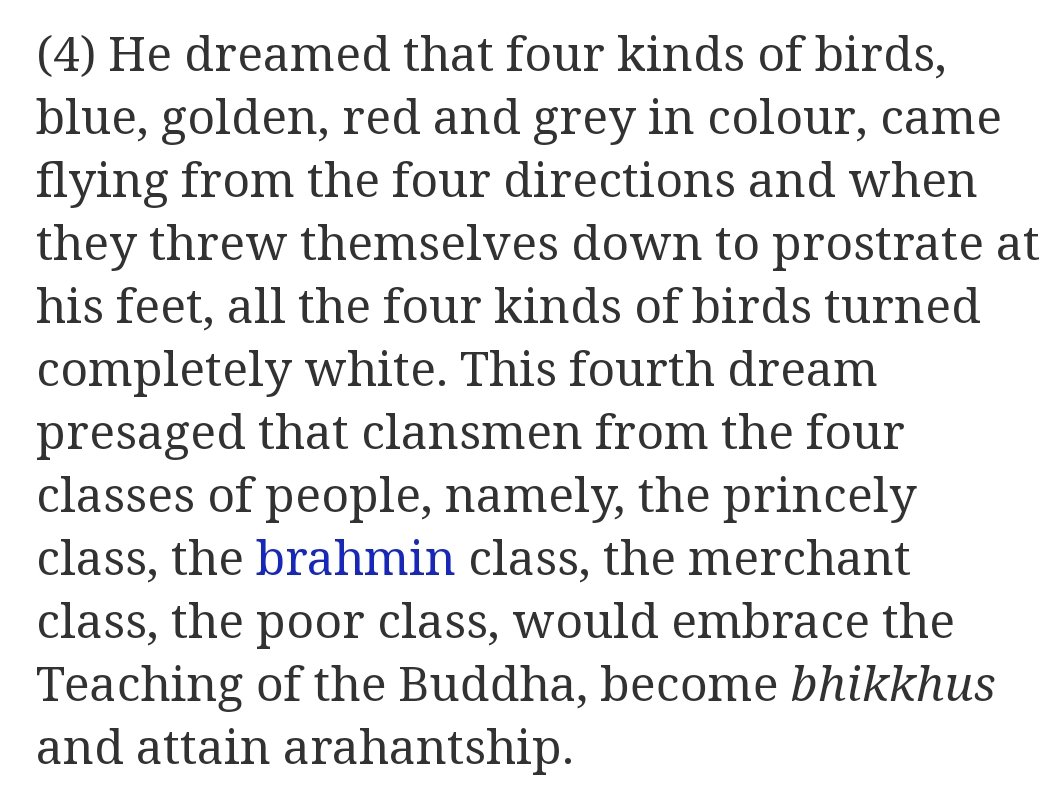 TimtimBaudha's tweet image. So this contradicts the five great dreams of Buddha. Where he sees birds of four colors approaching him and all turning white. This dharma works equally for everyone.

That's why colonialists can't be trusted.

wisdomlib.org/buddhism/book/…

Saratha dipani tika vol2