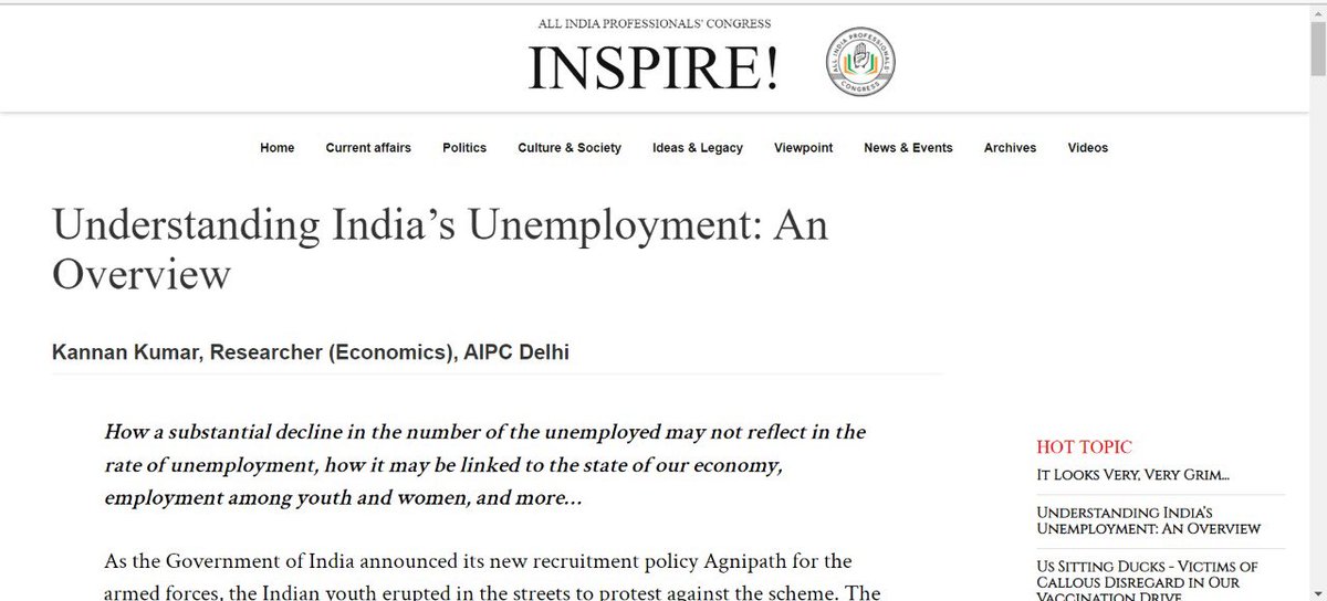 ProfCong's tweet photo. Are people giving up on employment? 
Does the decline in labour force make our unemployment rate look less alarming than what it is? 
What comprises this decline? 
Read this overview by our Fellow Researcher, Kannan Kumar, to understand more. #Inspire 

https://t.co/ZqkYM5zzLP https://t.co/3XPGuyJ93j