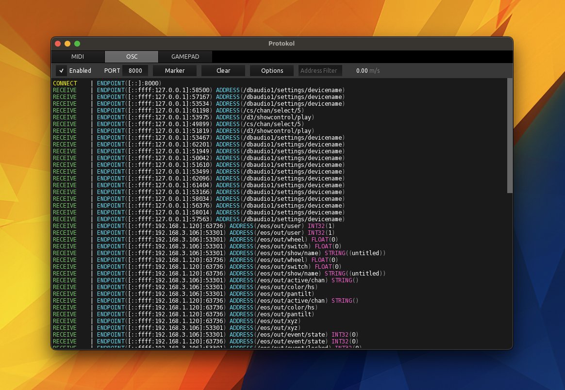 StageHacks's tweet photo. New on the Directory: Protokol, a powerful console for troubleshooting OSC and MIDI. https://t.co/CaSV0tifjP