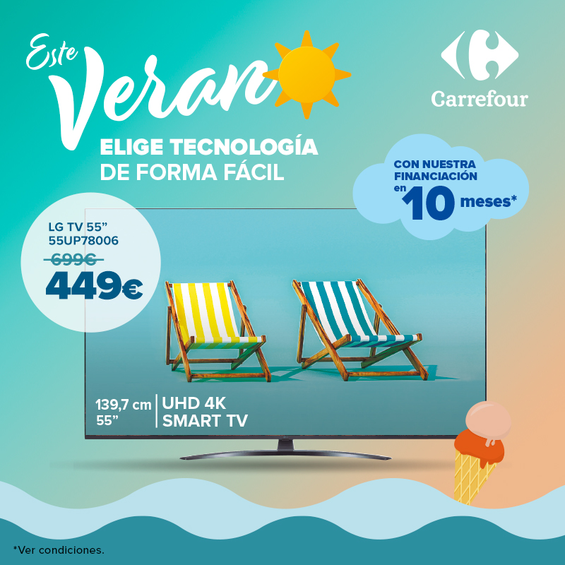 CarrefourES's tweet photo. ¡Este verano elige tecnología de forma fácil con nuestra financiación en 10 meses!. Consulta condiciones en Hipermercados y https://t.co/ZgGykwxjQX