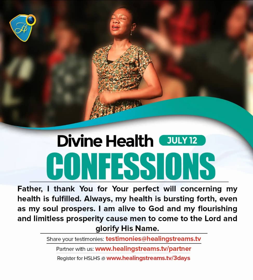 HSTV_'s tweet photo. Father, I thank you for your perfect will concerning my health is fulfilled.
Hallelujah!
Listen to our podcast on https://t.co/WzxMuGm65J
#HealingStreamsTV
#DailyHealthConfession
#ChristJesus
#PastorChris
#HSLHS https://t.co/v4yFq78sRj
