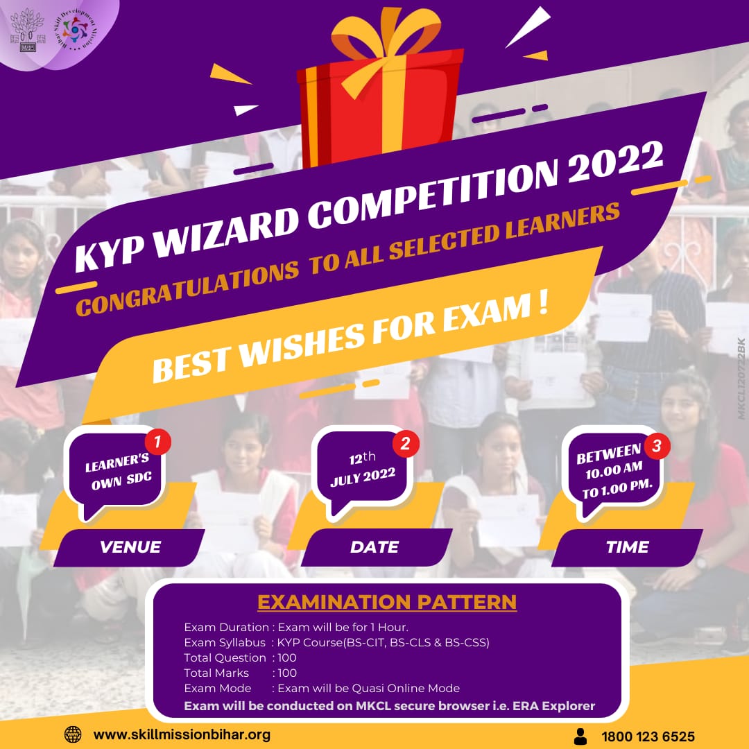 BiharSDM's tweet photo. KYP WIZARD COMPETITION 2022, Congratulations to all selected learners. 
Best Wishes for Exam.
@JIBESHKUMARBIH 
@IPRD_Bihar 
@officecmbihar https://t.co/oS4Be0gR7P