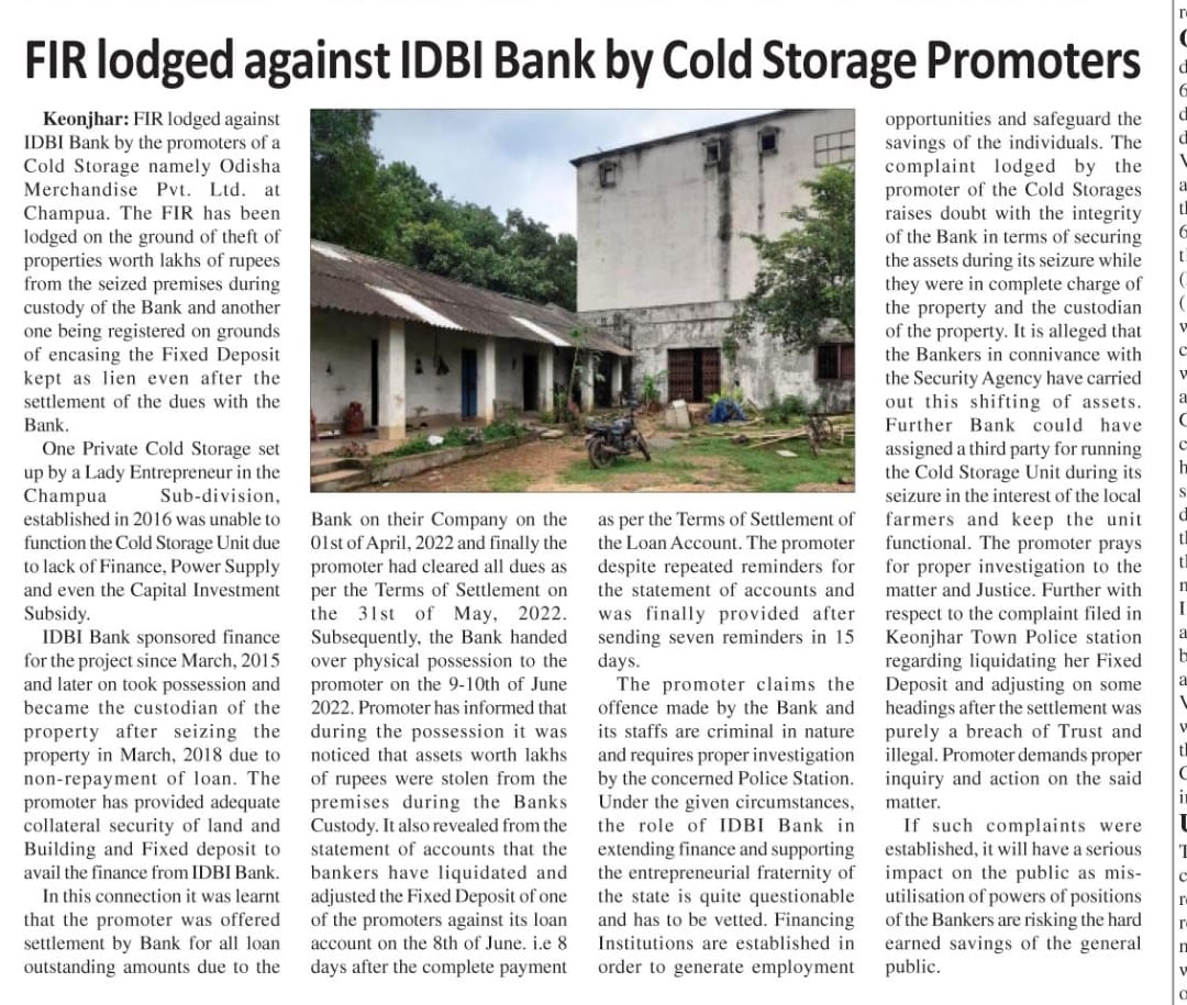 ColdOdisha's tweet photo. @FISME @RBI @nsitharaman @DFS_India @minmsme @MeNarayanRane @paramiyer_ One of such incident.. FIR Filed against IDBI Bank @RBI @nsitharaman @DFS_India @MeNarayanRane @IDBI_Bank https://t.co/8YxmgoVJql
