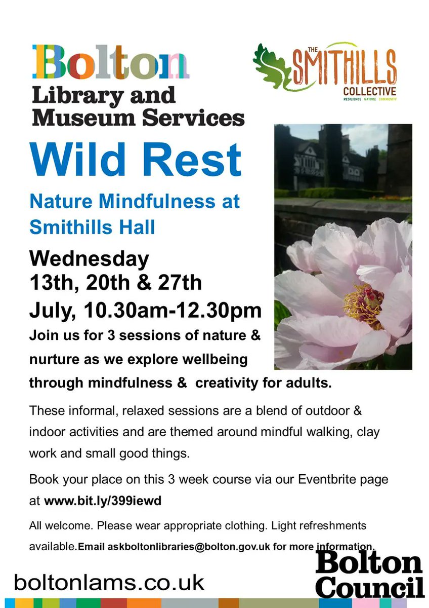 We are very excited to be running our first WILD Rest sessions in partnership with <a href="/BoltonLMS/">Libs and Museums</a>
If you could use an informal, nature-based pause in your week (and I mean, who doesn't) please come and join us.
Free // Sign-up via <a href="/BoltonLMS/">Libs and Museums</a> Eventbrite