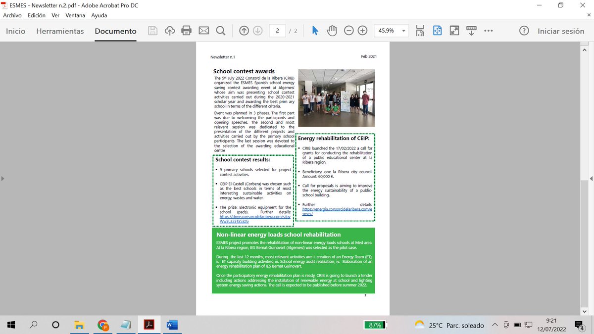 PlacidMadramany's tweet photo. #ESMESproject 2nd Newsletter about state-of-the-art of la Ribera @riberaenergia pilot (Spain) towards a energy sustainable schools in Mediterranean countries. @ENICBCMed #GOMED https://t.co/GZlVrBPbzq