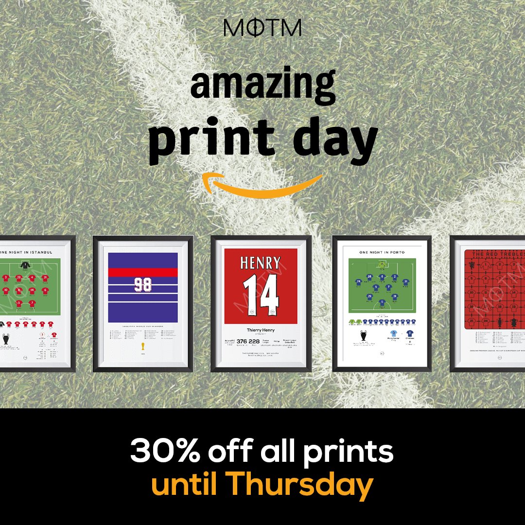 motm_football's tweet photo. Big savings on prints until Thursday! 🔖🖨🖼

#footballprints #primeday #primedaydeals https://t.co/P5E77BAUxh