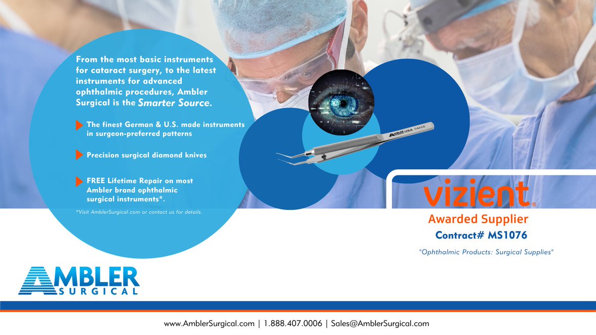 AmblerSurgical's tweet photo. Have you heard? Ambler Surgical is a Vizient Awarded Supplier. We're so excited to work with the members and for the opportunity to earn their business. 
#Vizient #GPO #ophthalmicinstruments #affordablesurgicalinstruments #eyeinstruments https://t.co/tnPOA08pcn