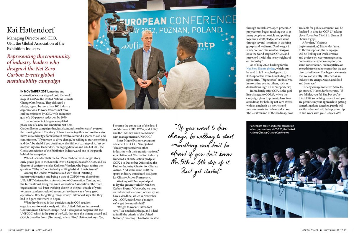UFILive's tweet photo. On behalf of the Net Zero Carbon Initiative, UFI CEO Kai Hattendorf has been recognized on the cover of MeetingsNet magazine as a changemaker in the industry.

See the story: https://t.co/qObBP69C3c
#eventprofs #UFInews #NetZero #NZCE https://t.co/P6dkgW9n7t