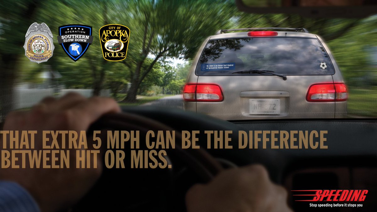 #OperationSouthernSlowDown is from July 18 through July 24, 2022. The Apopka Police Department would like to remind people to #BuckleUp, #SlowDown, #DriveSafe, &amp; #ArriveAlive. That extra 5 miles per hour can be the difference between hit or miss.