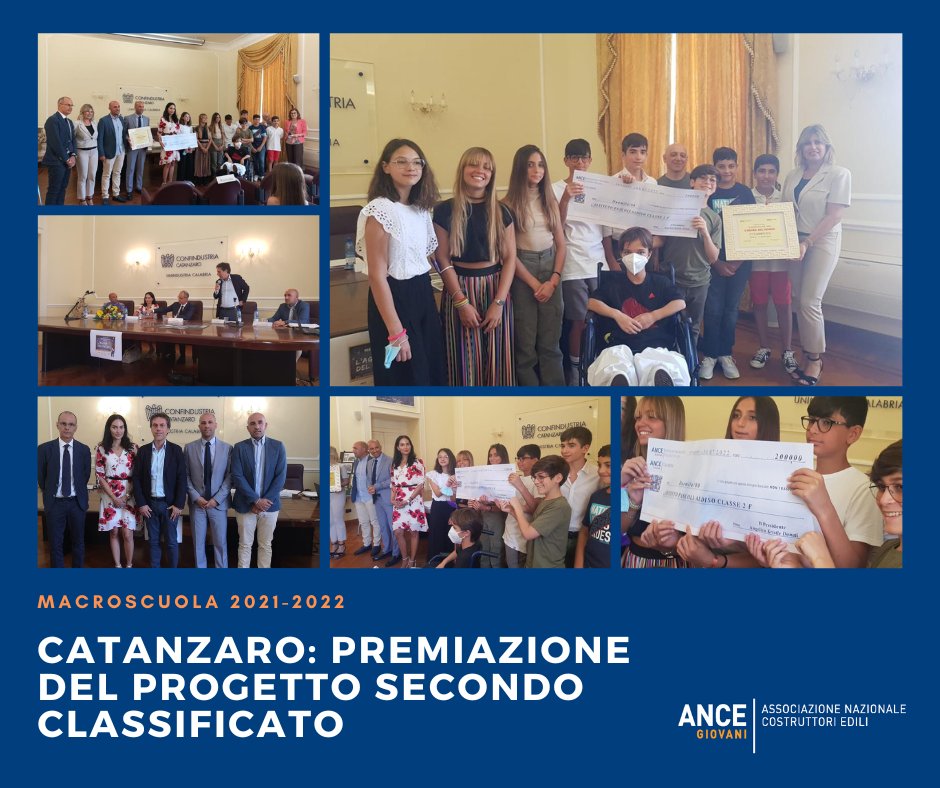 ANCEgiovani's tweet photo. VenerdĂŹ 8 luglio nella sede di Ance #Catanzaro si è svolta la premiazione degli studenti della classe II F dellâIstituto Pascoli-Aldisio di Catanzaro, secondi classificati nella settima edizione del Concorso di idee #Macroscuola promosso da #ANCEGiovani. https://t.co/U8rHzX1t38