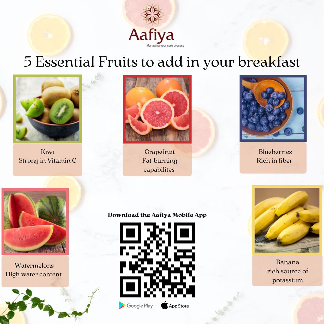 Did you know?
Fruits are a great addition as they are high in fibre &amp; vital nutrients.

Scan the QR Code &amp; Download the #AafiyaMobileApp to get more such exciting #HealthTips 

#HealthyLiving #EatHealthy #StayHealthy #HealthInsurance #TPA #ServiceProvider